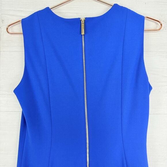 NWT Calvin Klein Midi Sheath Dress Size 4 Royal Blue Ruffle Hem Stretch Cocktail - Picture 8 of 16